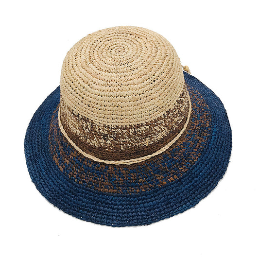 Raffia Crochet Shade Dome Flat Brim Women's Woven Straw Hat