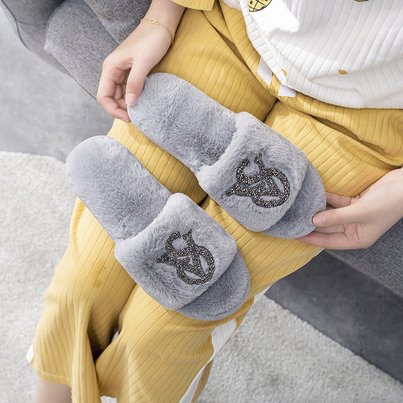 Women's Home Bright Diamond Warm Fashion Cotton Slippers