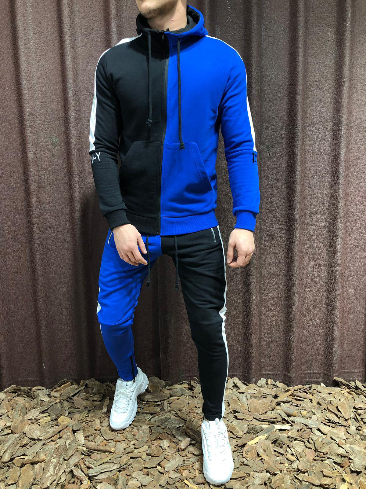 Contrast hooded jacket + pants two-piece suit