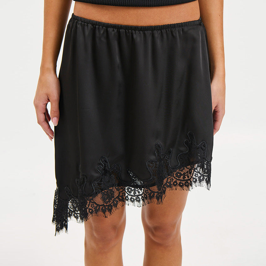 Solid-color Asymmetrical Lace Skirt For Women