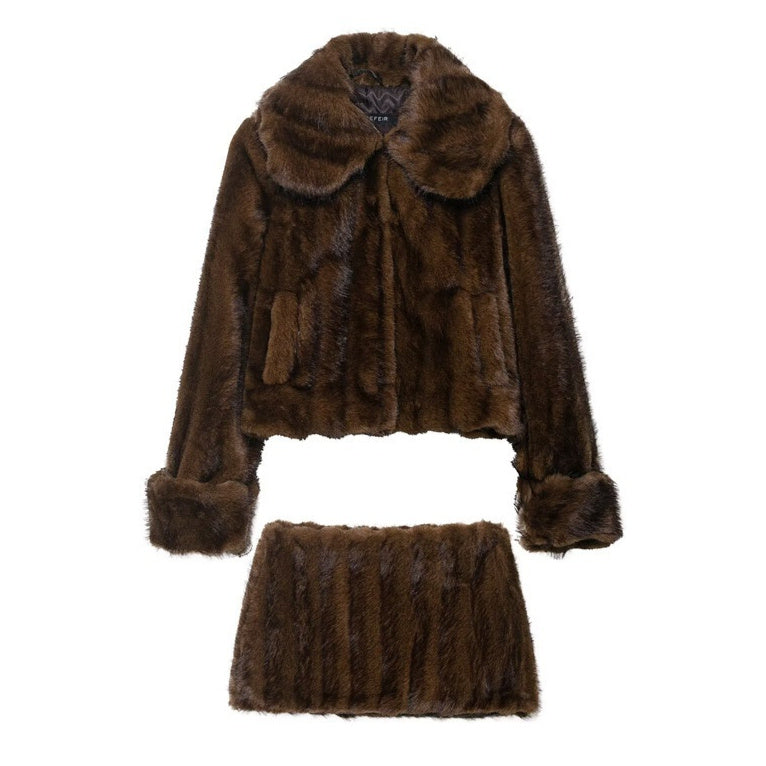 Women's Faux Fur Coat And Skirt