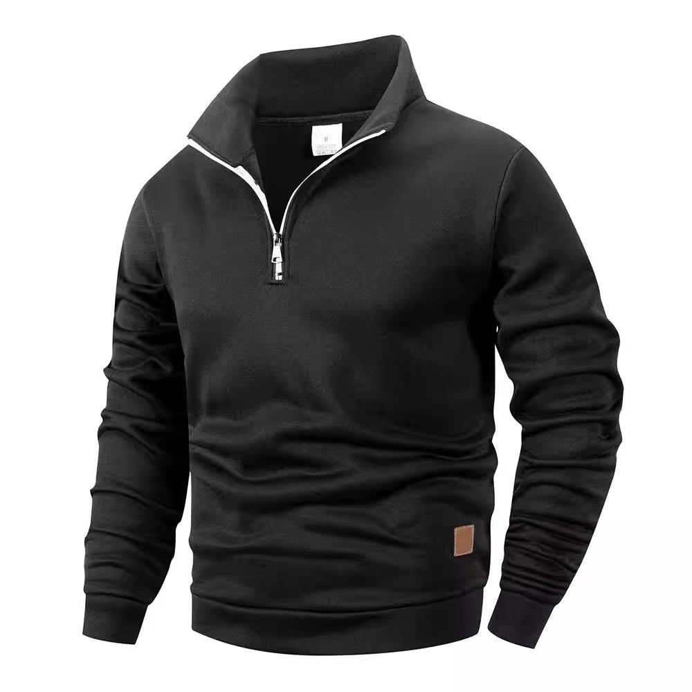 Men's Stand Collar Pullovers Slim Fit Warm Solid Colo