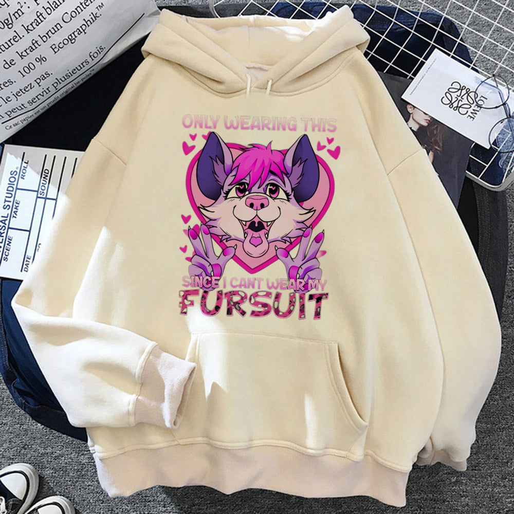 Furry Hættetrøje Ungdommeligt Y2K Mønster Kawaii Athleisure Teen