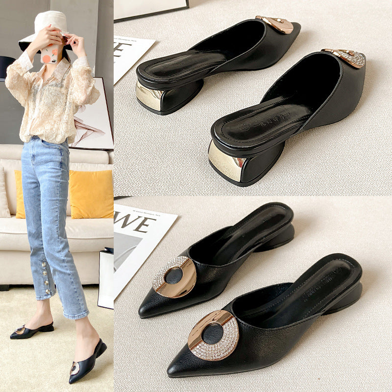 Fashion Net Celebrity Thick Heel Sandals And Slippers Plus Size
