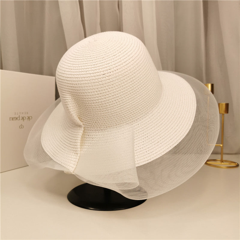 Mesh Big Brim Bow Papyrus Hat