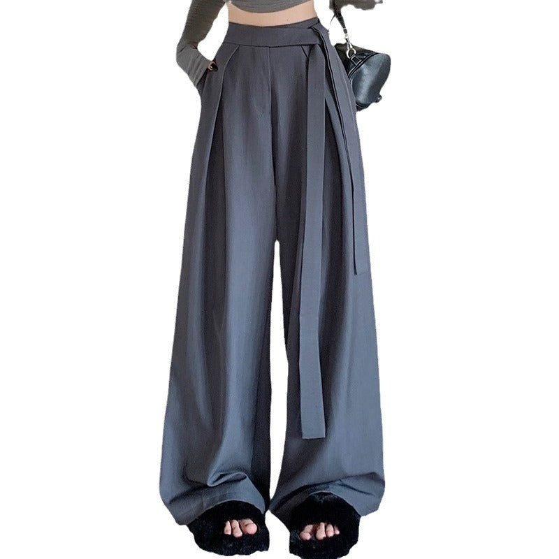 Design Women's Lace-up Wide-leg Pants Straight