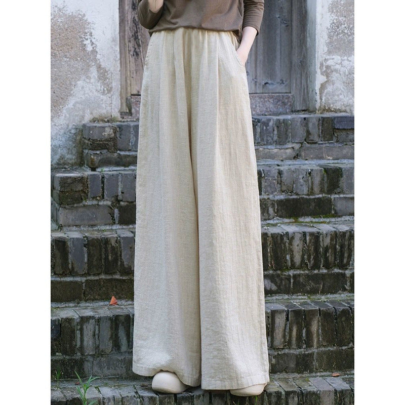 Women's Casual Retro Cotton And Linen Wide-leg Trousers