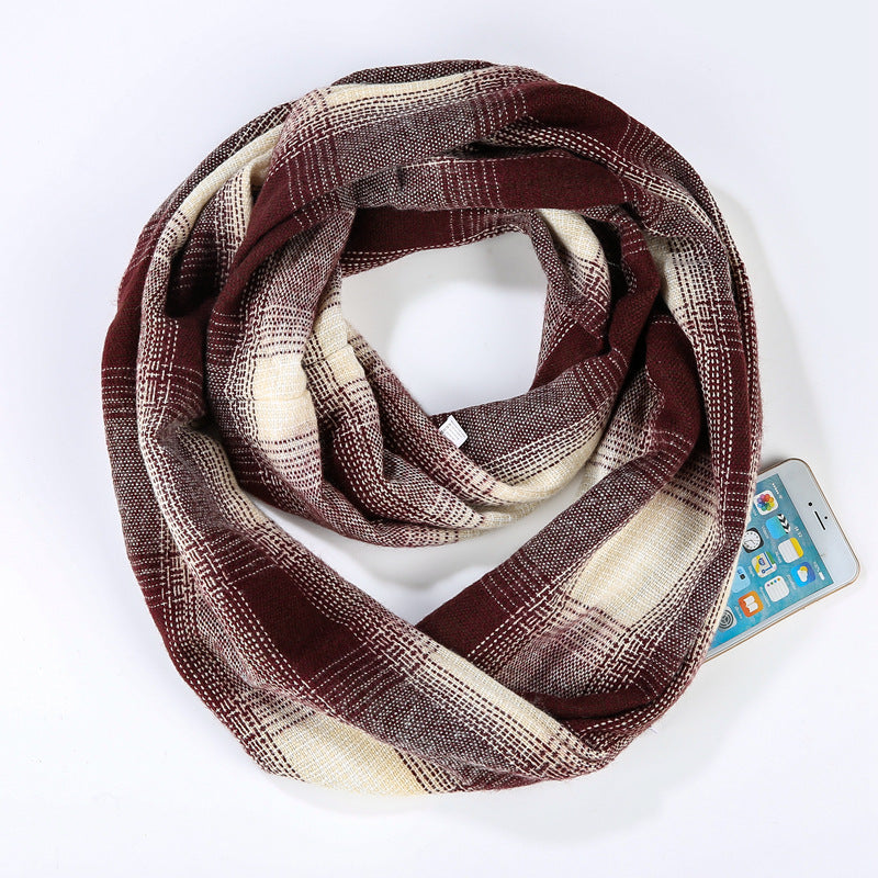 Cashmere plaid scarf invisible pocket bib