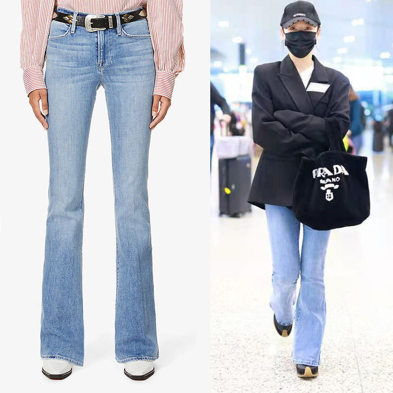 Store Flared Jeans til Kvinder Højtaljede Stretch Slim-fit Slankende Bukser med Slankende Effekt