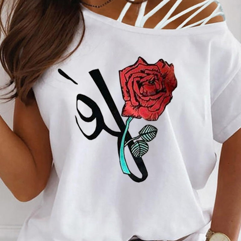 Off-shoulder T-shirt med print