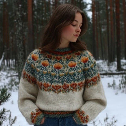 Womens Color Block Loose Fit Fashionable Crew Neck Sweater Top
