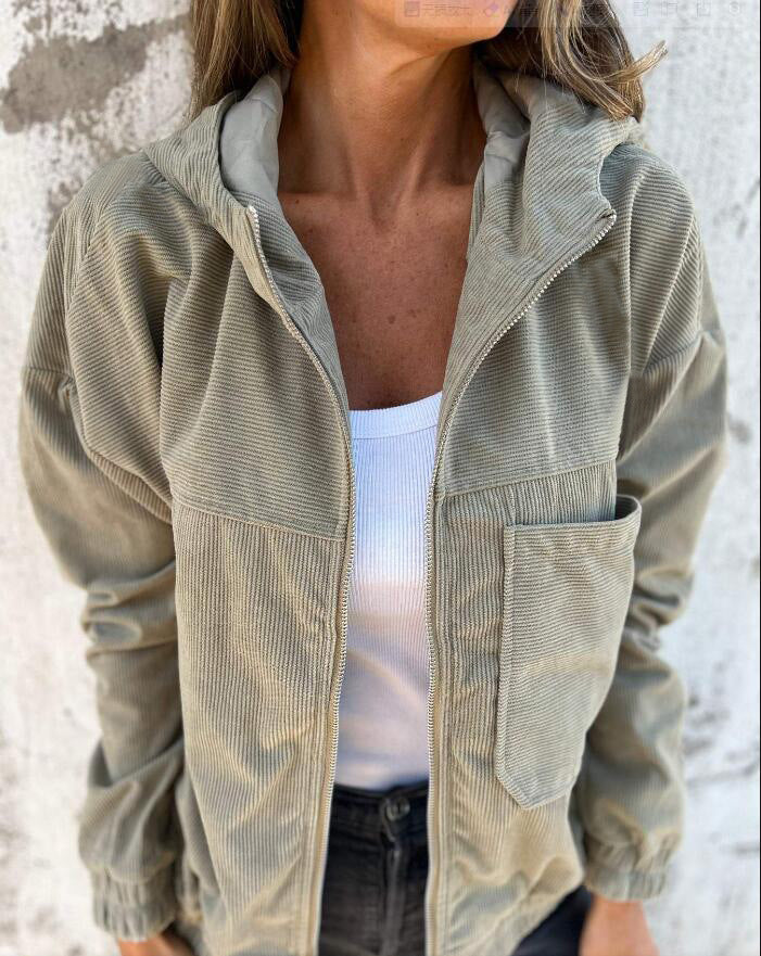 European And American Minimalist Wind Light Core Velvet Hooded Jacket For Women