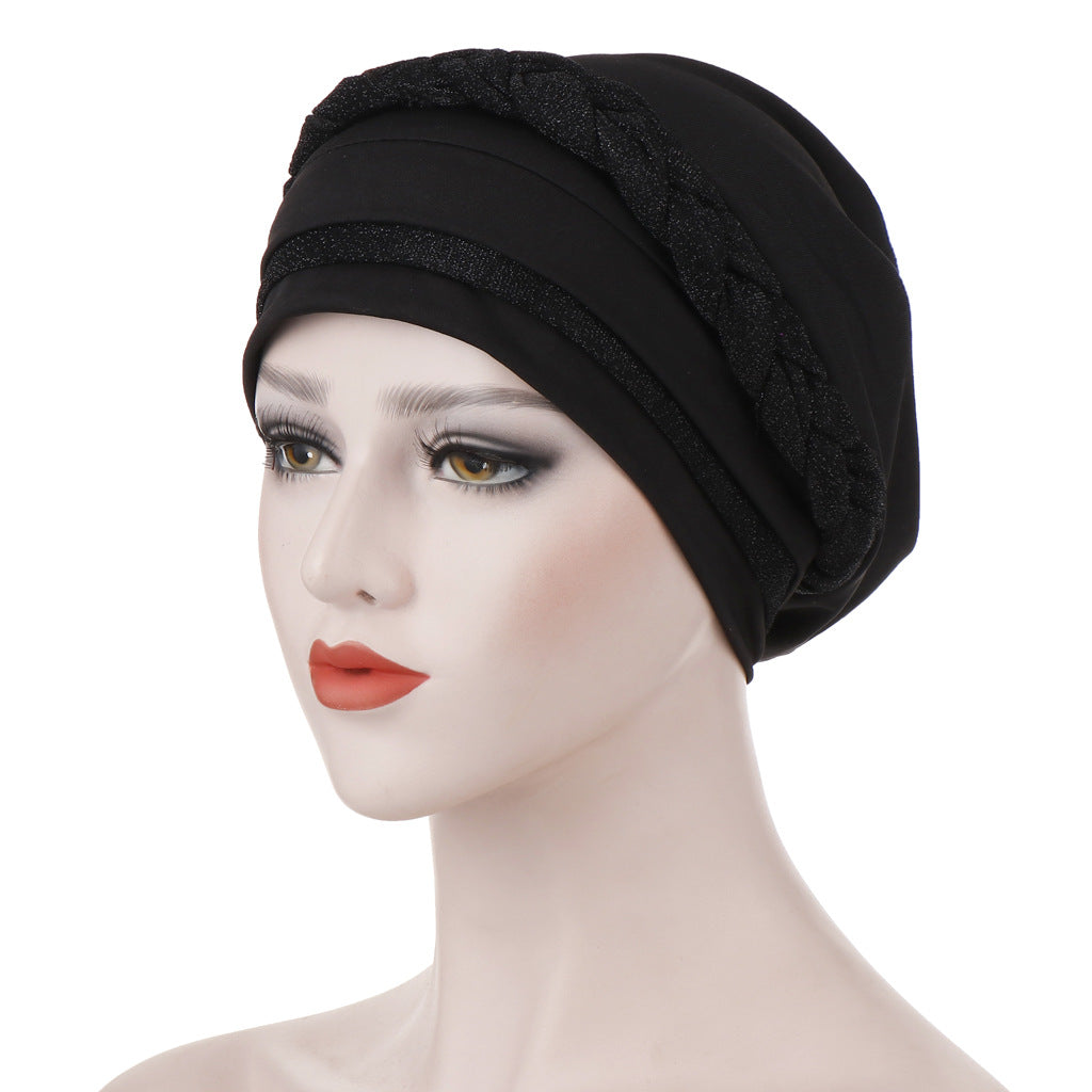 New Multi-color Crystal Hemp Three-layer Turban Hat