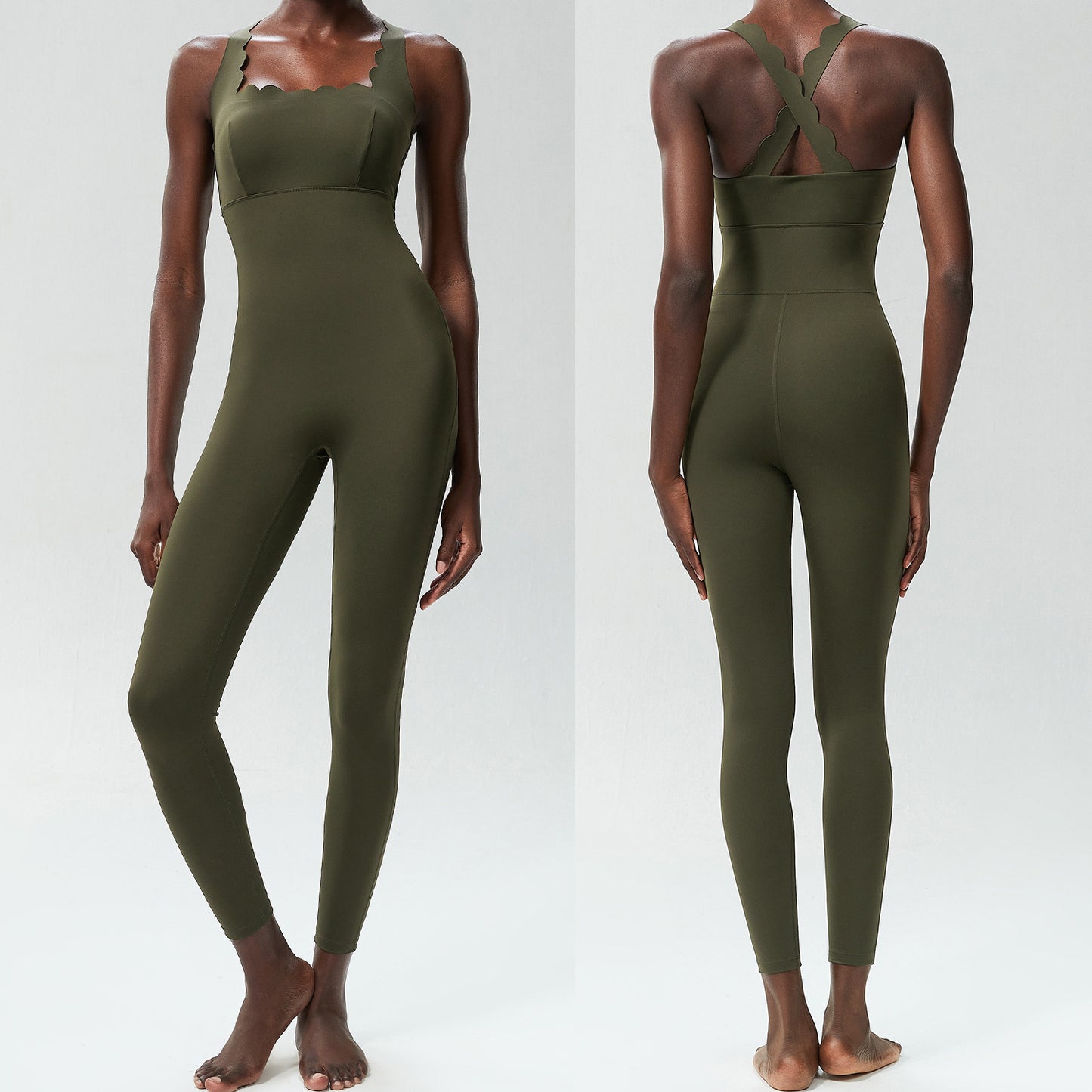 Tight-fitting Sports Yoga Bodysuit With A Crisscross Lace Design On The Back