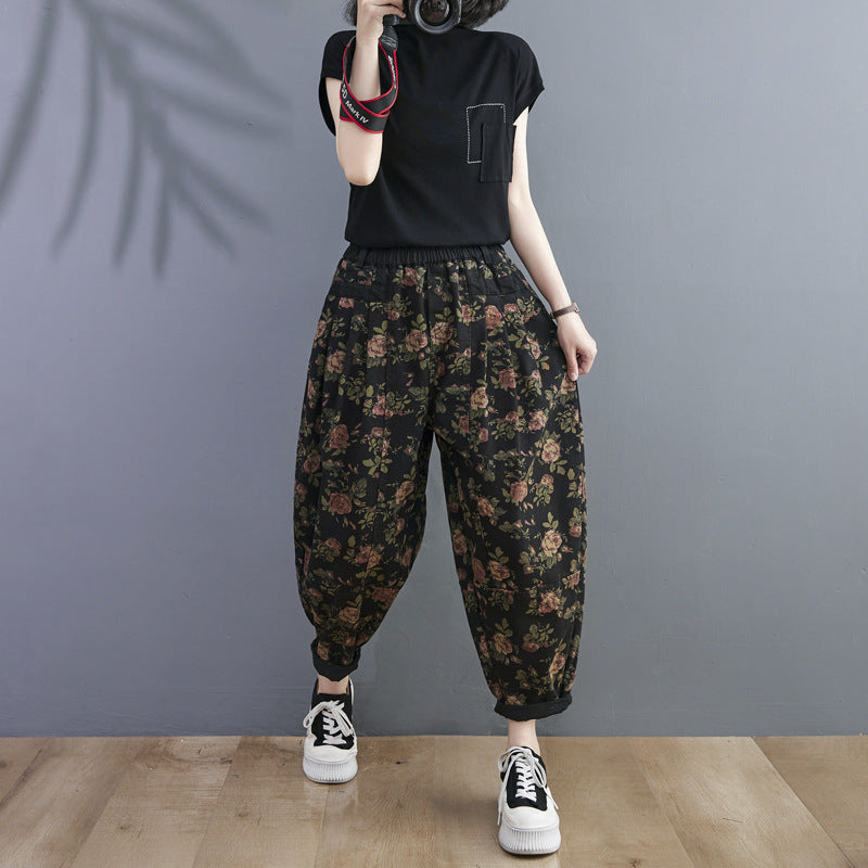 Retro Printed Harem Jeans Loose Plus Size