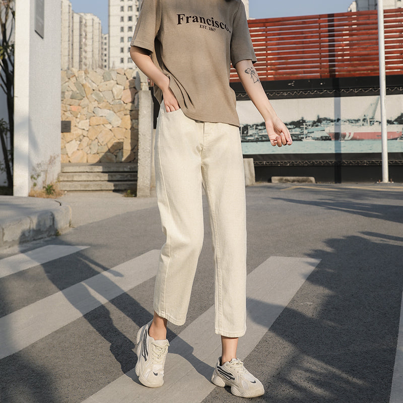 High Wear With White Slimming High Waist Straight Pants