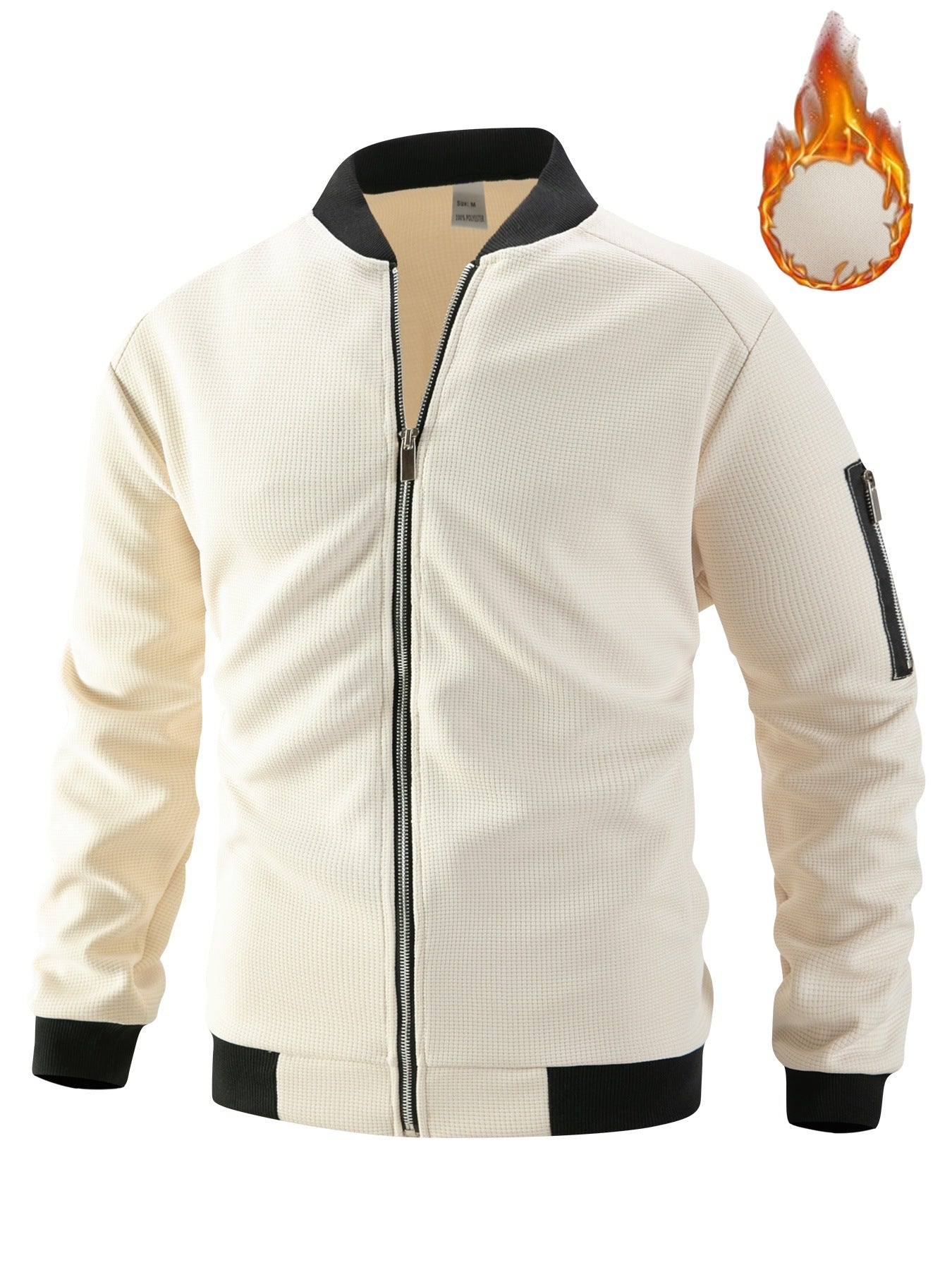 Men's Waffle Solid Color Cardigan Pocket Zipper Thickening Stand Collar Coat