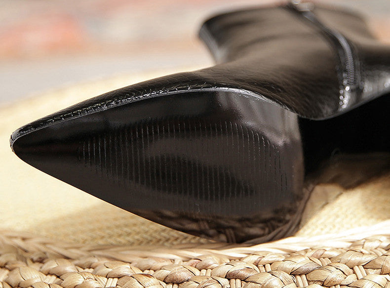 Women's Fashion Vintage Patent Leather Pointed Toe Martin Boots