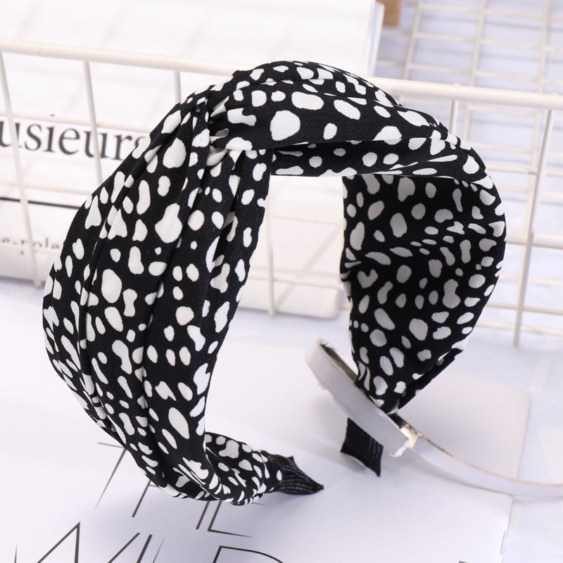 Leopard print black and white dot headband cross headband