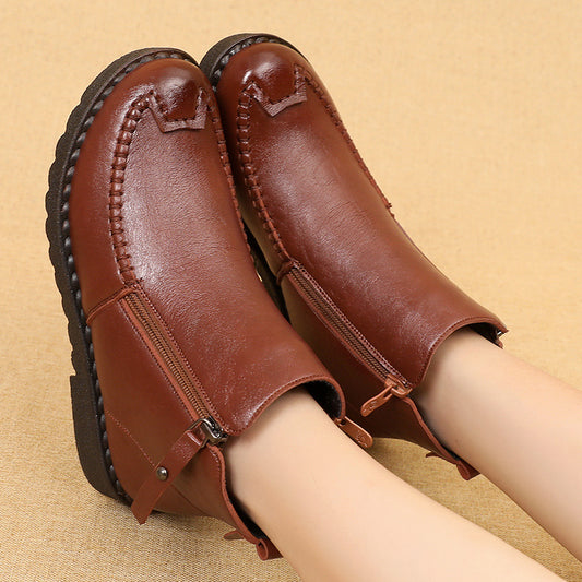 Women's leather and cashmere warm cotton shoes