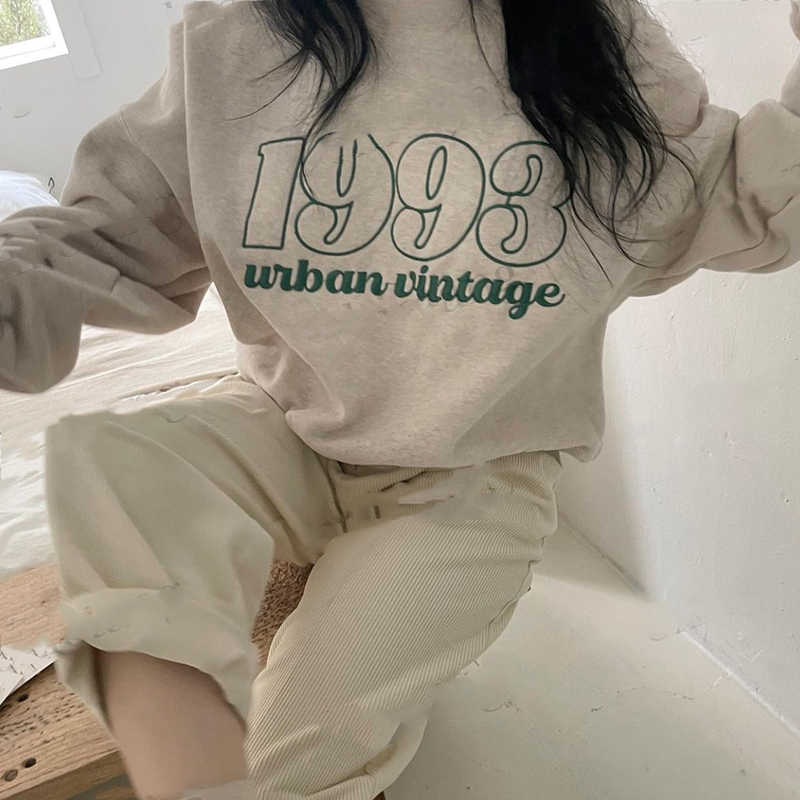 Women's Early Spring Wealth Beige Letter Pure Cotton Sweater Top