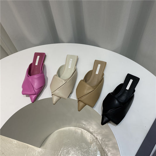 Korean Style Retro Pointed Toe Stacks And Thin Half-drag