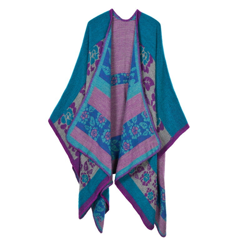 Thickened florets warm cashmere shawl cape