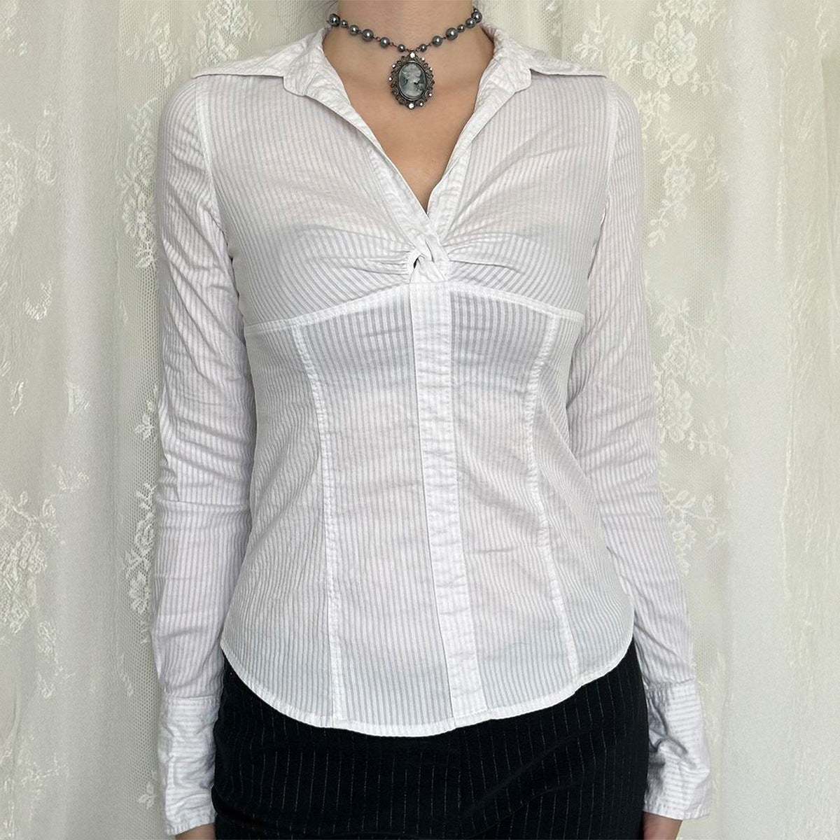 Y2K Edgy Chic Solid-color Long-sleeve Mini Shirt For Women
