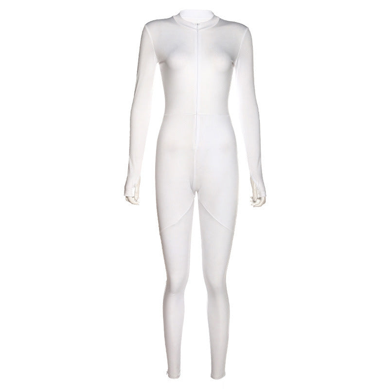 High Waist Zipper Slim Fit Sports Jumpsuit