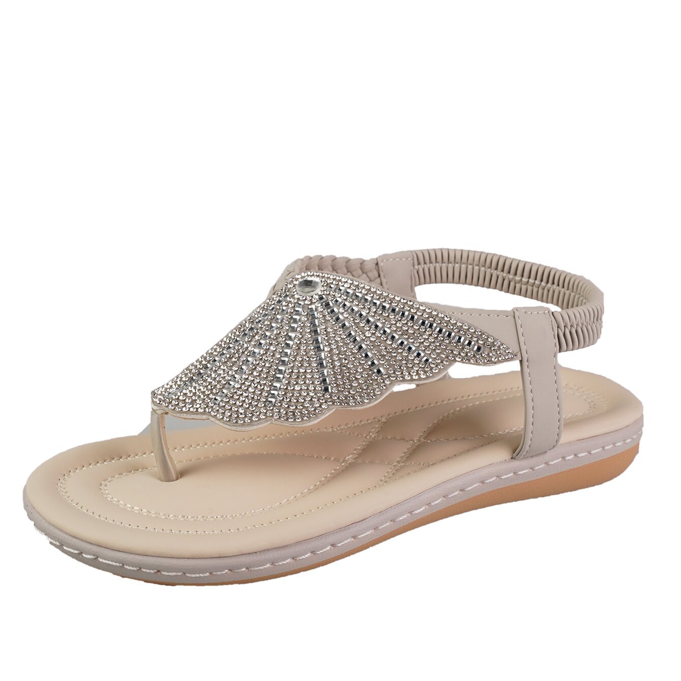 Nye Rhinestone Skal Klipklapper Sandaler Sommer Strandsko Til Kvinder Mode Casual Lav Hæl Flade Sandaler Tøfler
