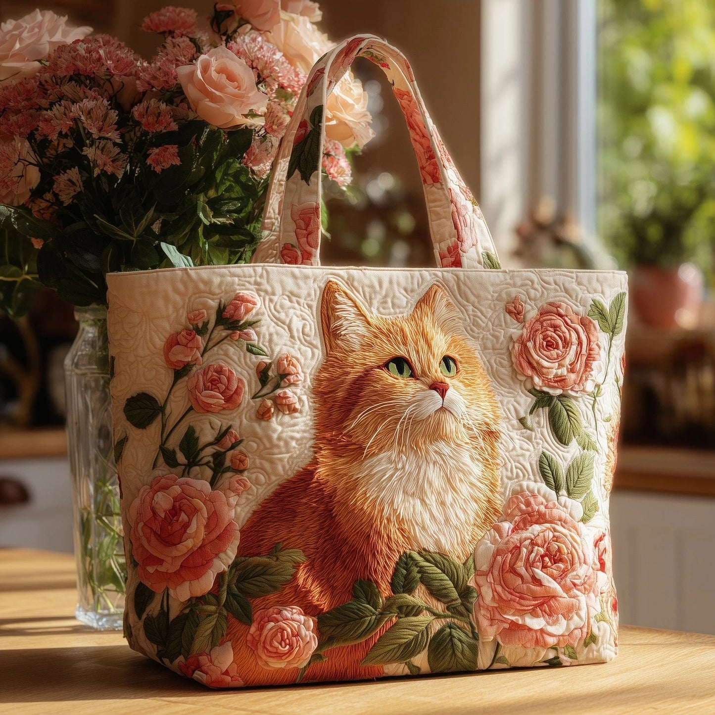 New Digital-print Tote Bag With A Personalized Floral Design In Canvas