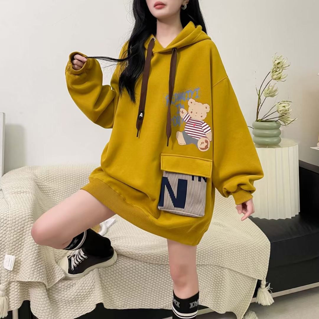 Bear Hooded Sweater Women's Mid-length