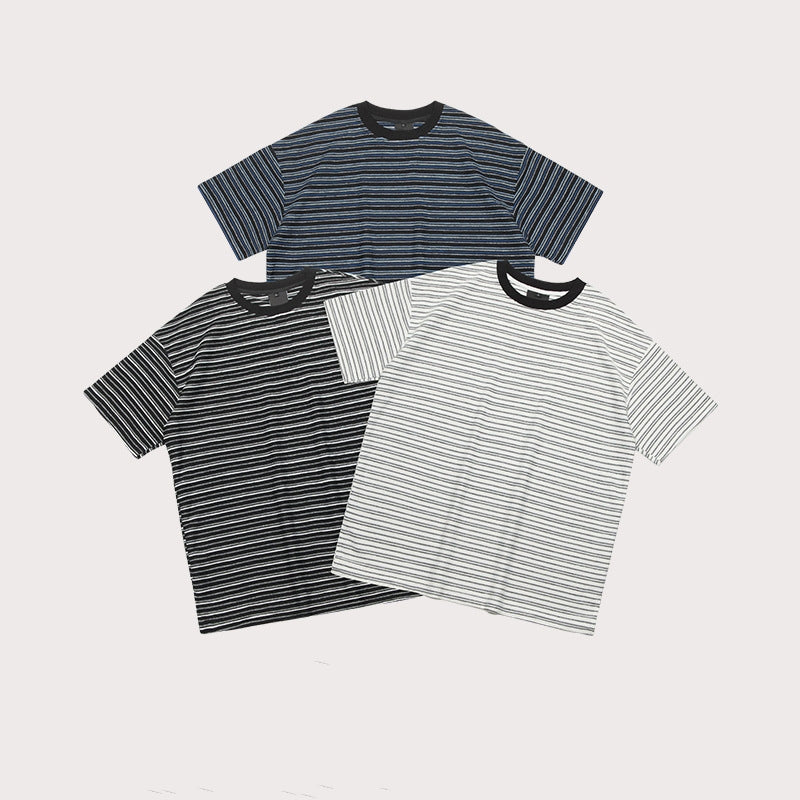 Loose Striped Solid Color Couple Short Sleeve