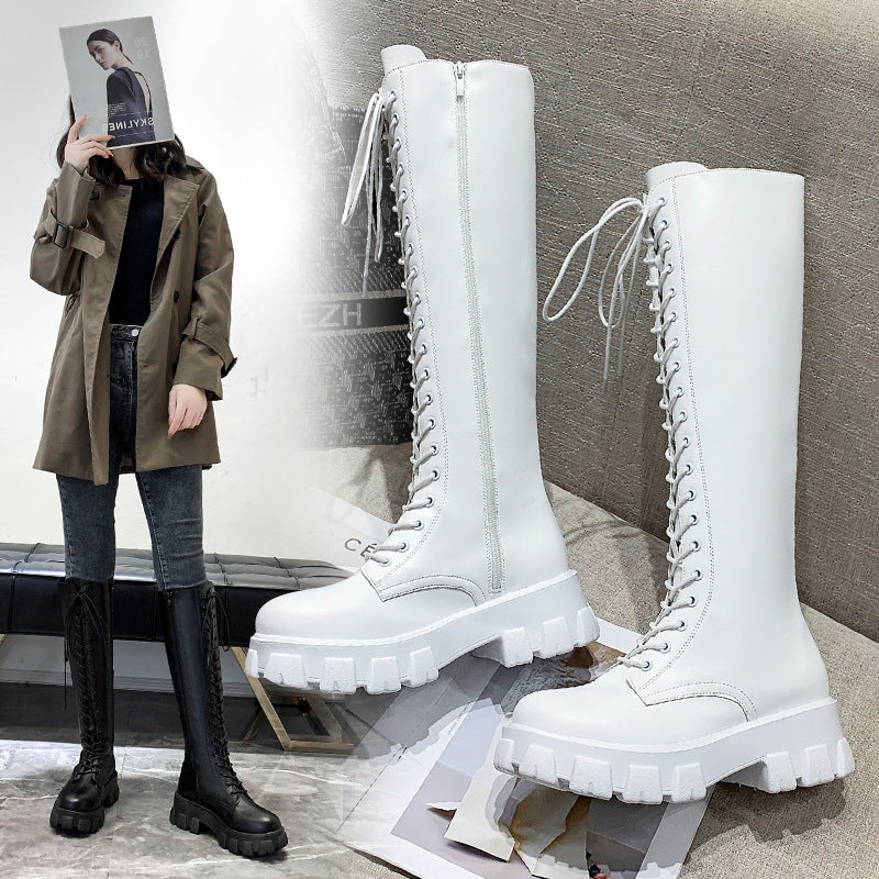Women's British Style Front Lace-up Round Toe Martin Boots