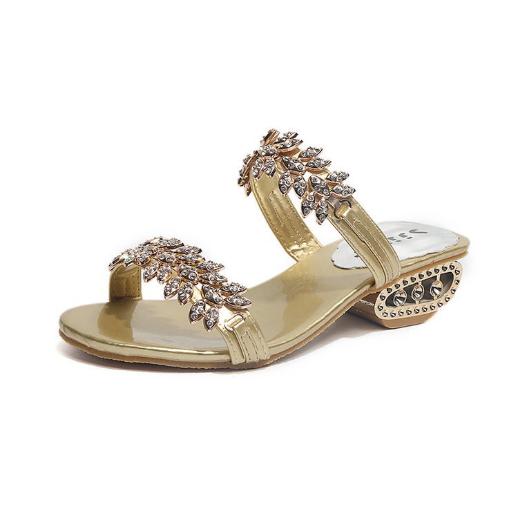 Mid Heel Rhinestone Sandals