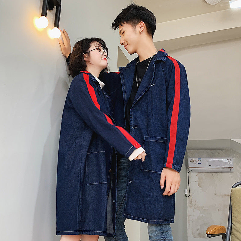 Men's autumn printed long denim jacket