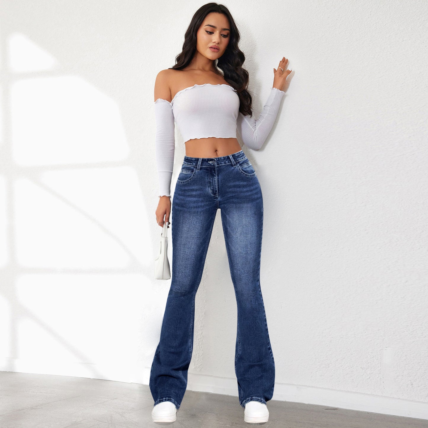 Kvinder Strækbukser Denim Retro Vasket