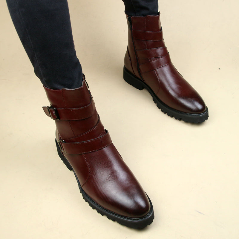 Pointed Martin Boots British Style Leather Boots Men's Inner Height Boots