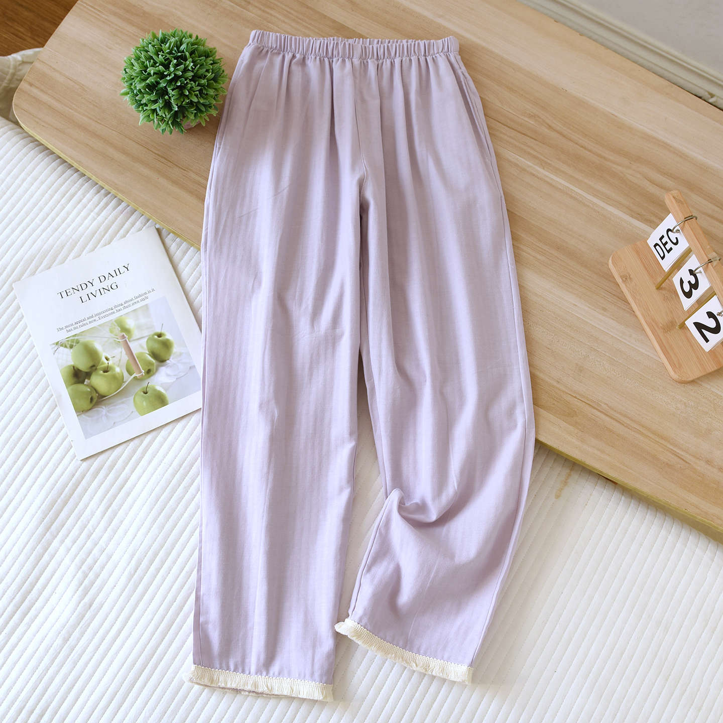 Lightweight Minimalist Springautumn Cotton Loungewear Pants Loose-fitting Long-length Design