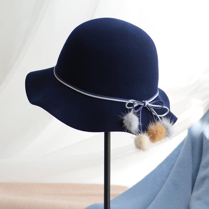 Woolen Warm Fisherman Hat Korean All-matching Basin Hat Lady Felt Cap Mink Fur Ball Billycock