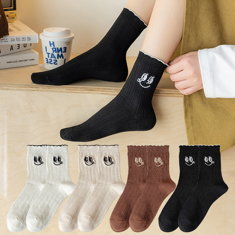 Ins Style Embroidered  Face College Style Hose