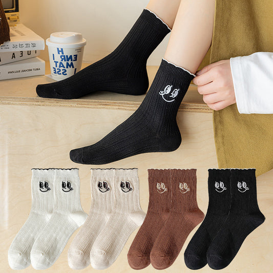 Ins Style Embroidered  Face College Style Hose