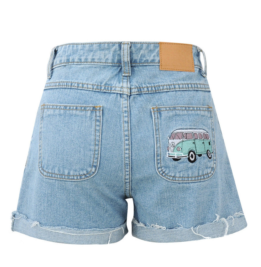 Casual Temperament Denim Rotten Edge High Waist Washed Shorts