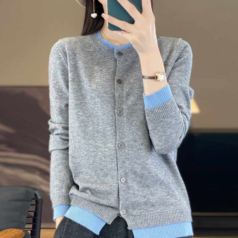 Women's Round Neck Multicolor High-grade Sweater Coat Loose Long Sleeve Top