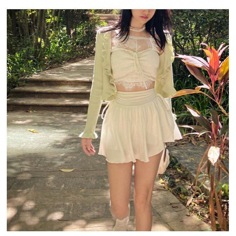 Women's Fashion White Pleated Skirt