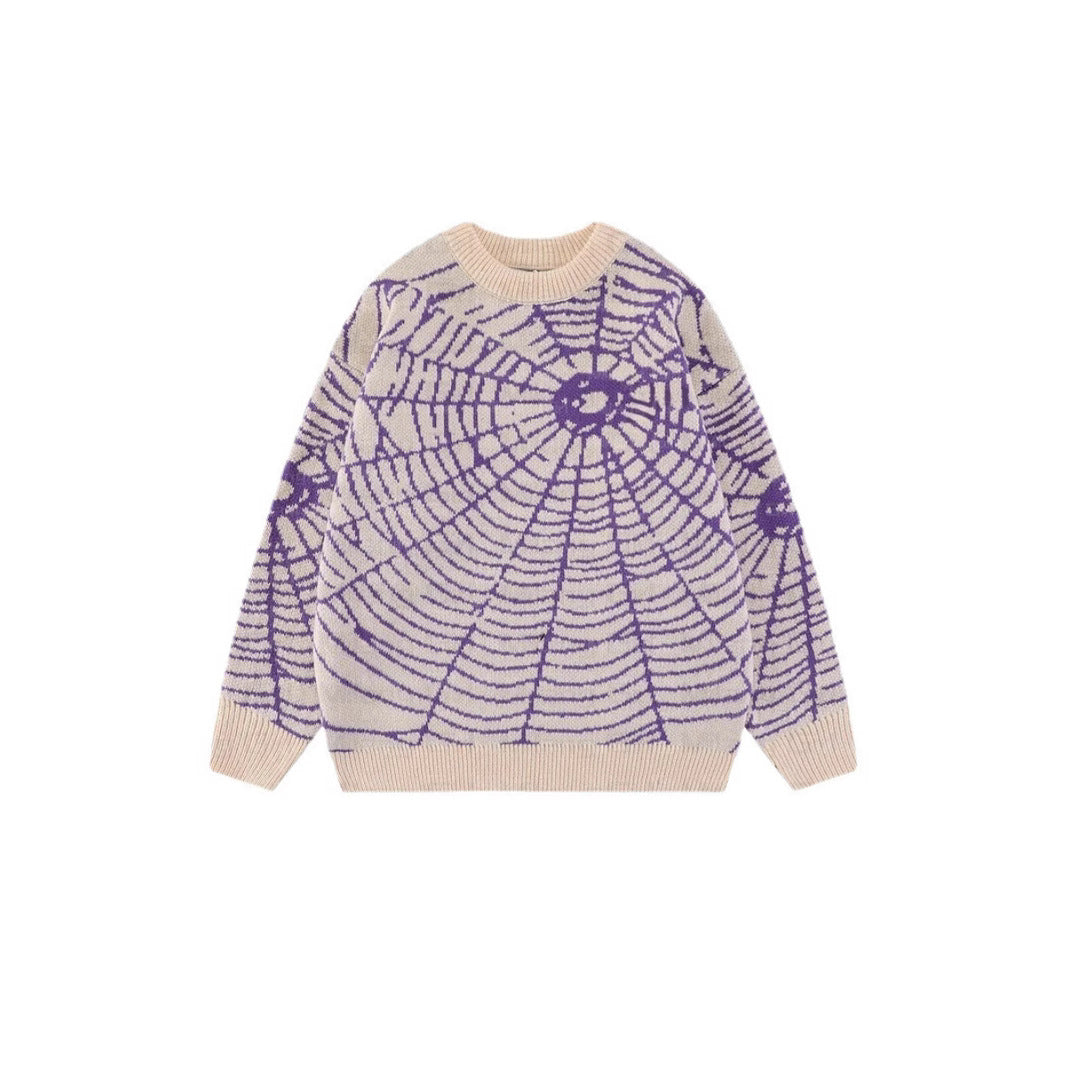 Dinified Hip Hop Niche Spider Web Jacquard Sweater