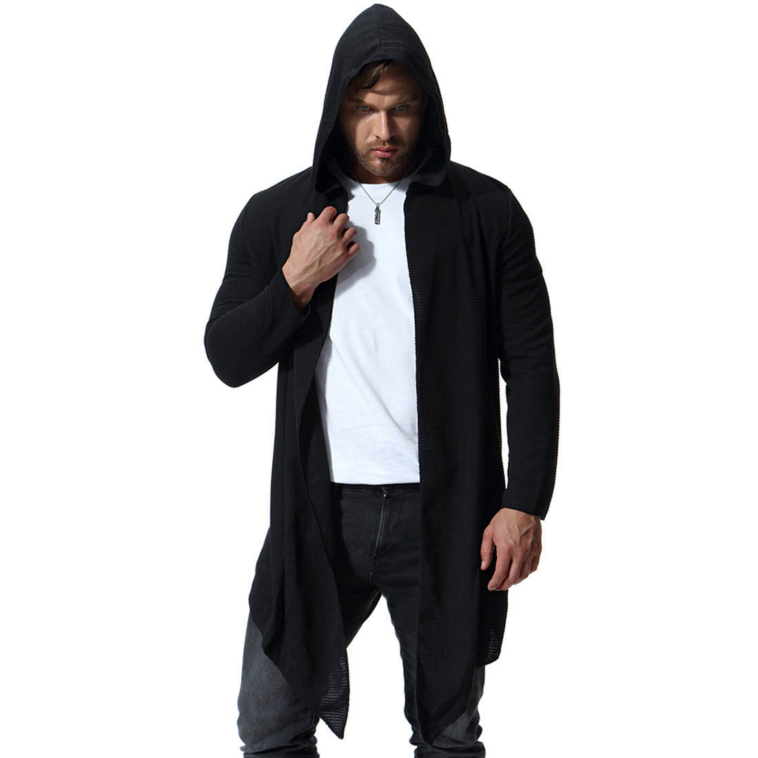 Mid-length Non-buckle Windbreaker Hooded Cloak Europe And America