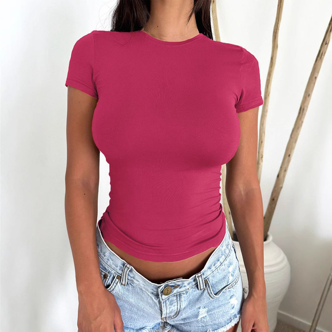 European And American Sexy Hot Girl Slim-fit Slimming Solid Color Short Sleeve
