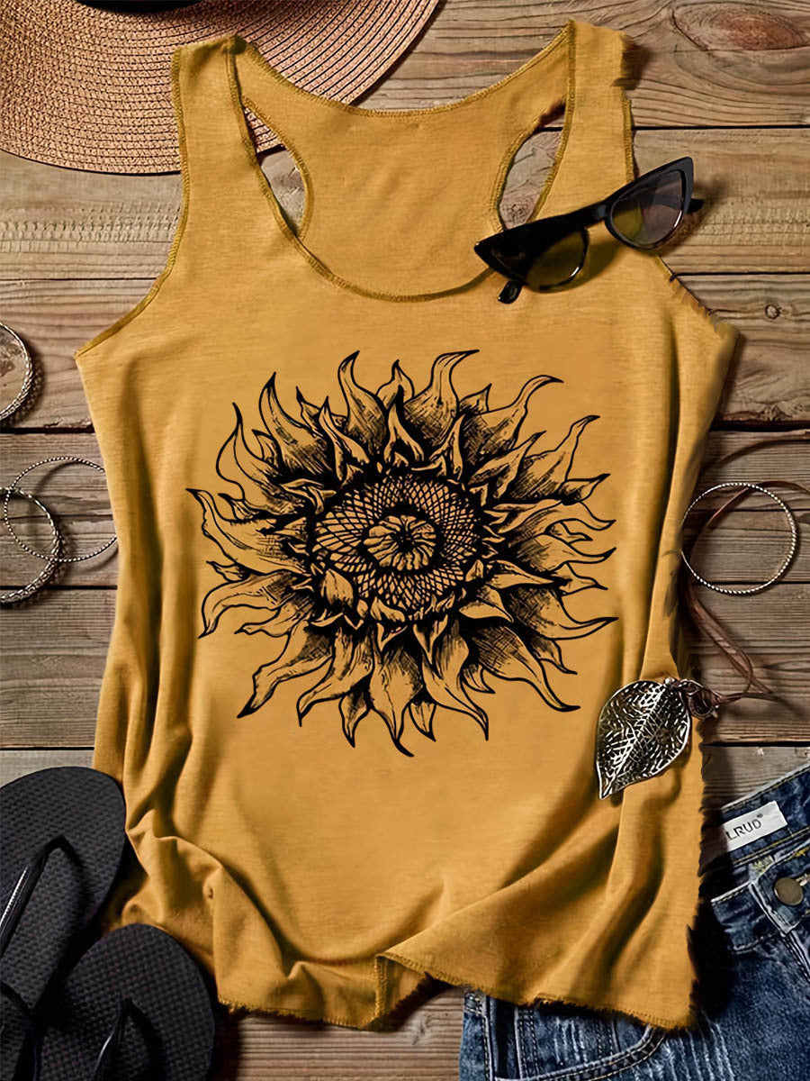 202 Casual Round Neck Narrow Edge Top Loose Sports Pattern Digital Printing Vest Women's Clothing