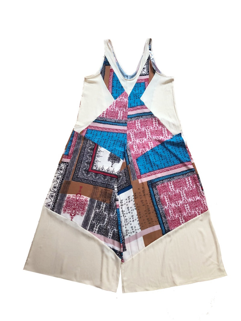 Holiday Stitching Printing Large V-neck Loose Jumpsuit